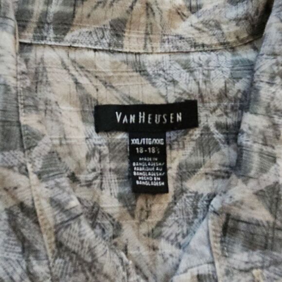 Van Heusen casual button down shirt sleeve shirt, gray leaves, XXL - Picture 4 of 4